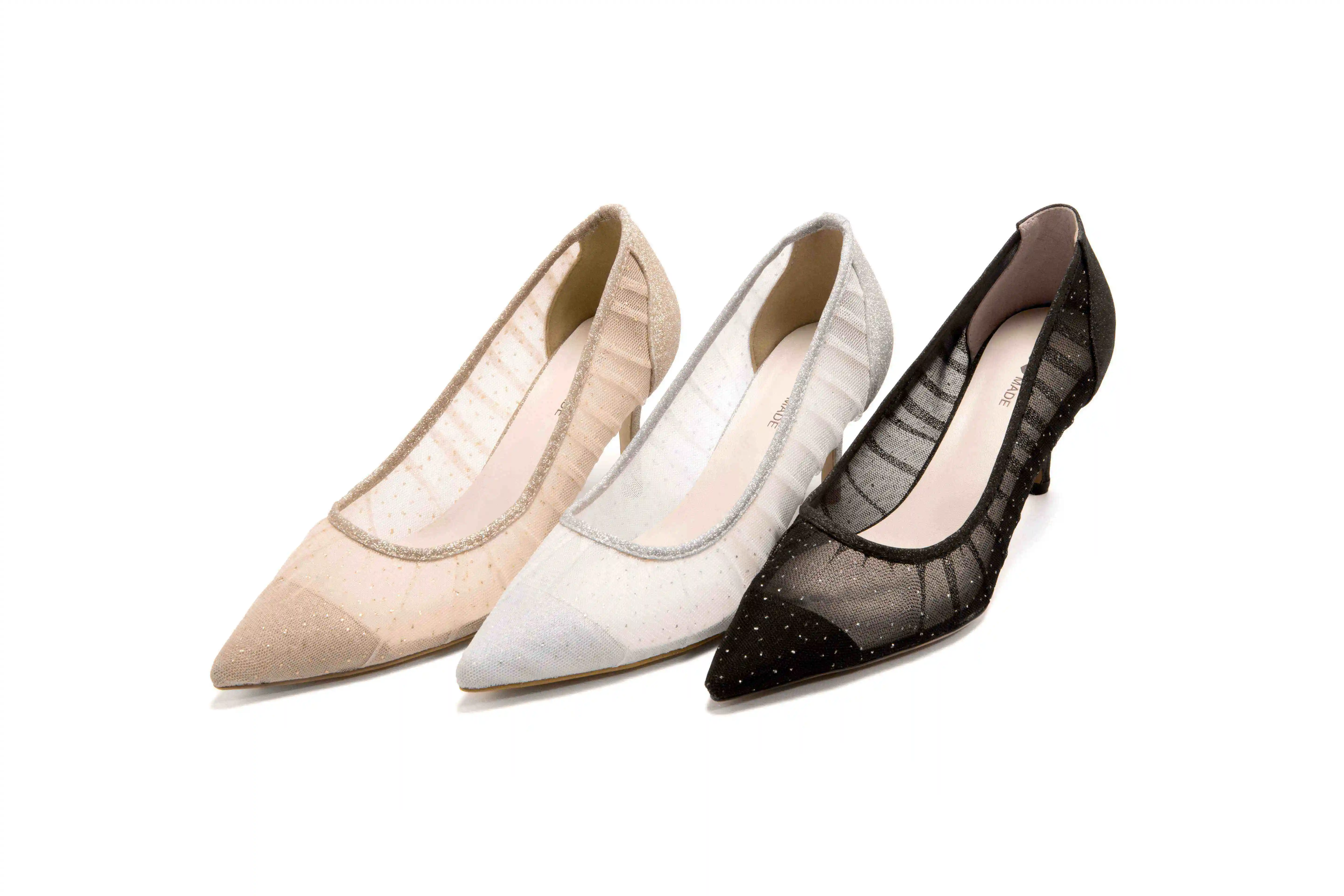 

Lenkisen pleated bling air mesh breathable sunscreen dress pointed toe thin high heel slip on office lady women summer pumps L63