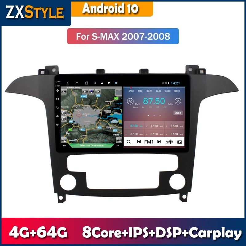 

9-дюймовый автомобильный DVD-плеер Android 10 для Ford S-Max 2007 2008, радио, GPS-навигация, монитор видеонаблюдения
