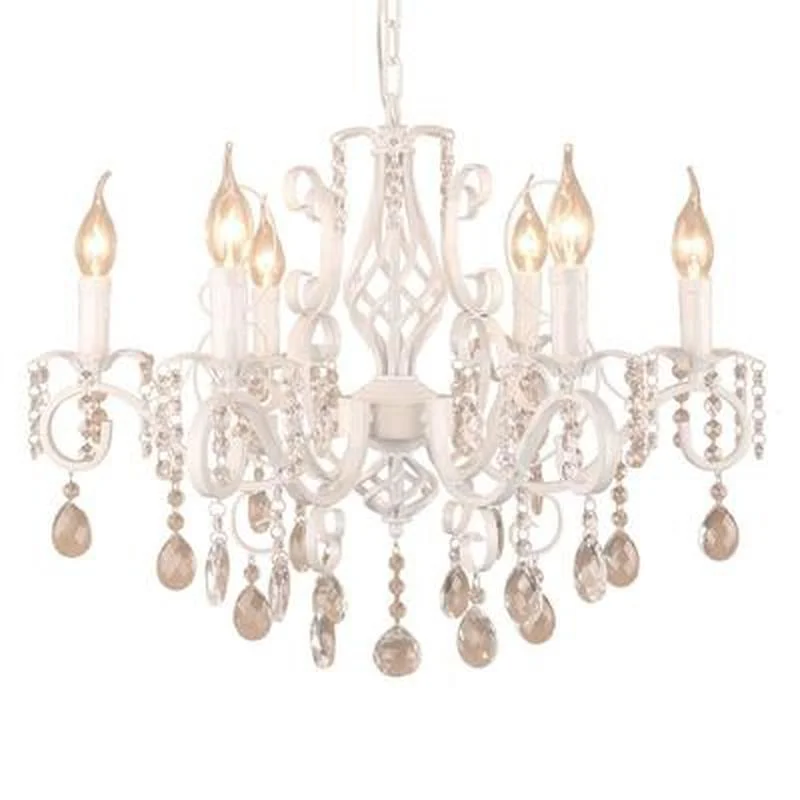 Vintage Wrought Iron Crystal Chandelier E14 Candle Lights Lighting Fixture Retro White Metal Ceiling Lamp MING | Освещение