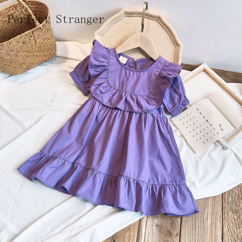 

2021 Summer New Arrival Lolita Princess Dress Kids Clothes Solid Color Ruffles Puff Sleeve Baby Girl Dress