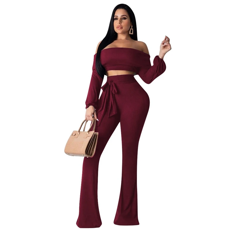 Клубный сексуальный женский комплект 2 шт. с открытыми плечами укороченный топ