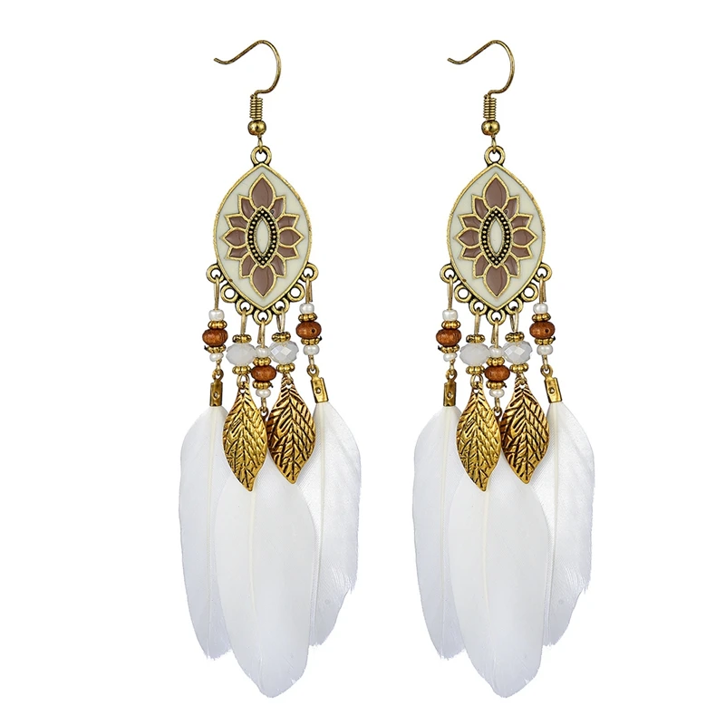 Женские винтажные серьги-подвески в богемном стиле с разноцветными листьями и