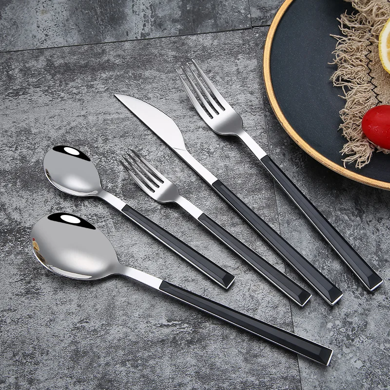 

24Pcs 304 Stainless Steel Dinnerware Sets Glossy Silver Wooden Tableware Western Food Knife Fork Teaspoon Cutleries