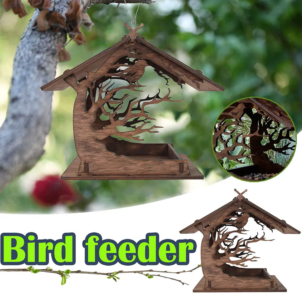 

DIY Hanging Bird Feeder Backyard Garden Bird Cage Parrot Wooden Large Capacity Seed Tray Pet Birds Furniture Outdoor Bird Feeder