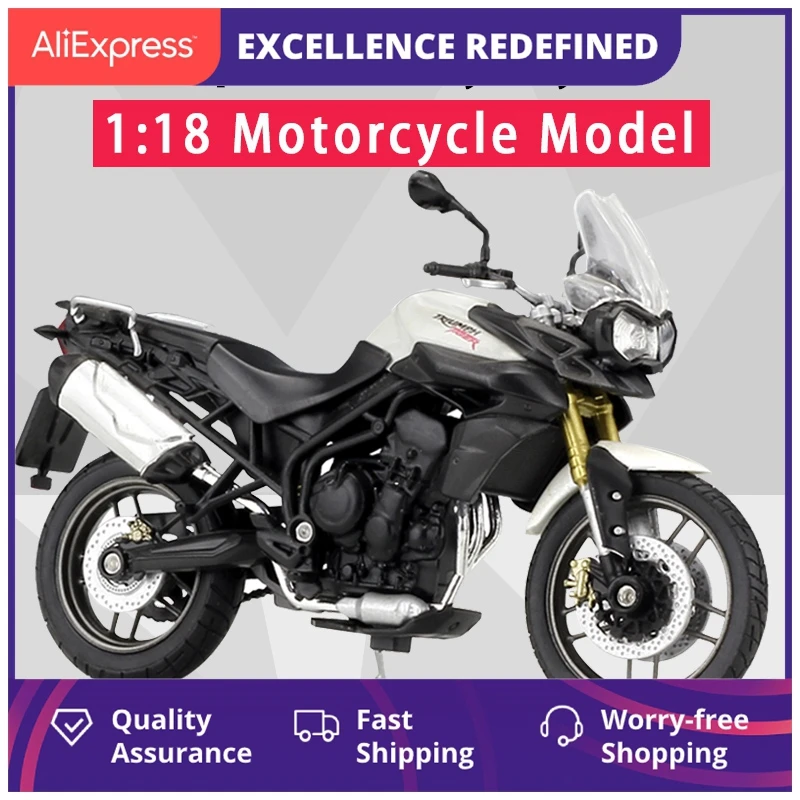 

Модель мотоцикла Triumph Tiger 800 в ретро стиле, литая под давлением, короткая Абсорбирующая игрушка для детей, подарок, коллекция игрушек, 1:18