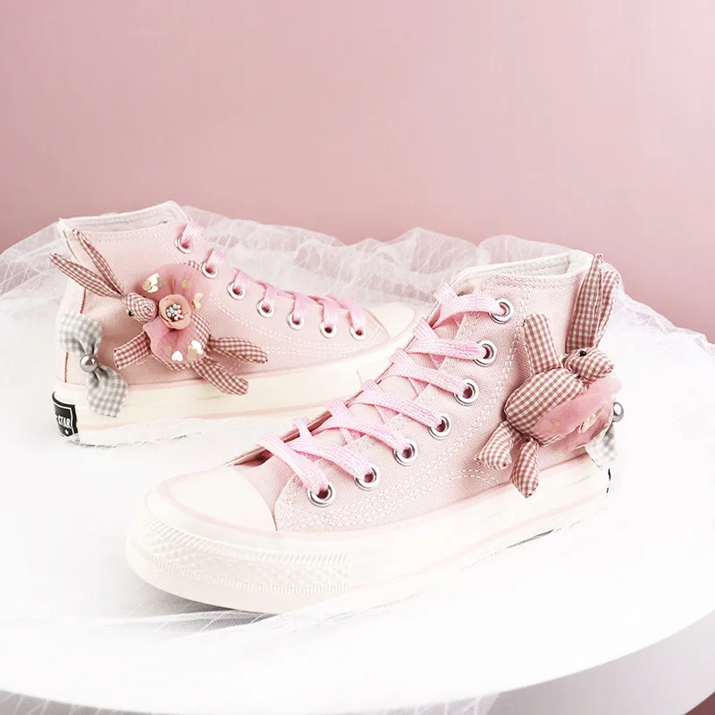 

Pink high top canvas shoes women's shoes net red girls' shoes lovely students' shoes