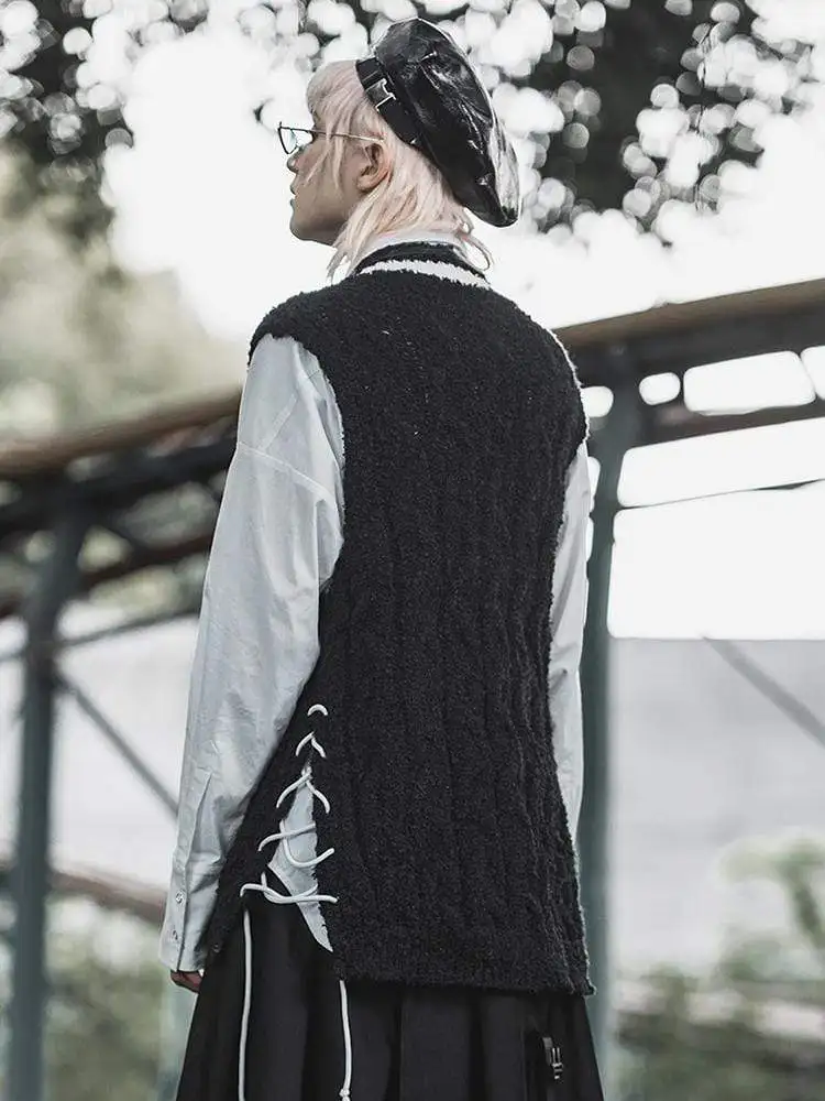 Панк Rave женский гранж на шнуровке v-образным вырезом свитер жилеты PM-154 | Женская