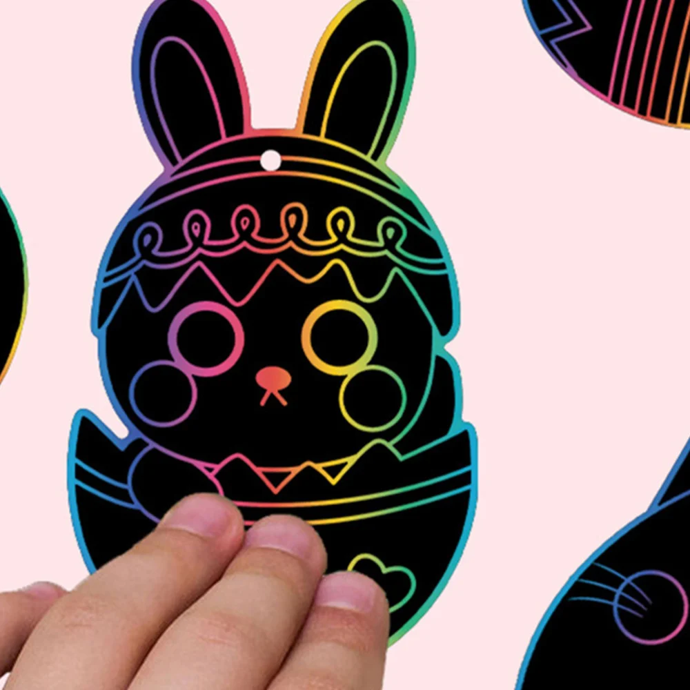 

1 Set Easter Crafts Scratch Off Paper Easter Scratch Paper Wooden Stick Ribbons