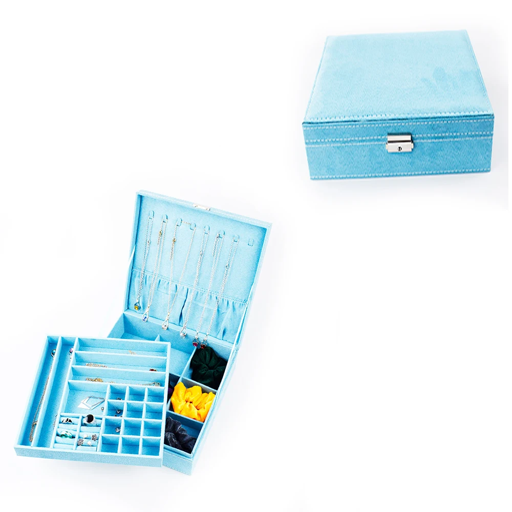 Синий двухслойный ящик для ювелирных изделий органайзер дисплей чехол хранения