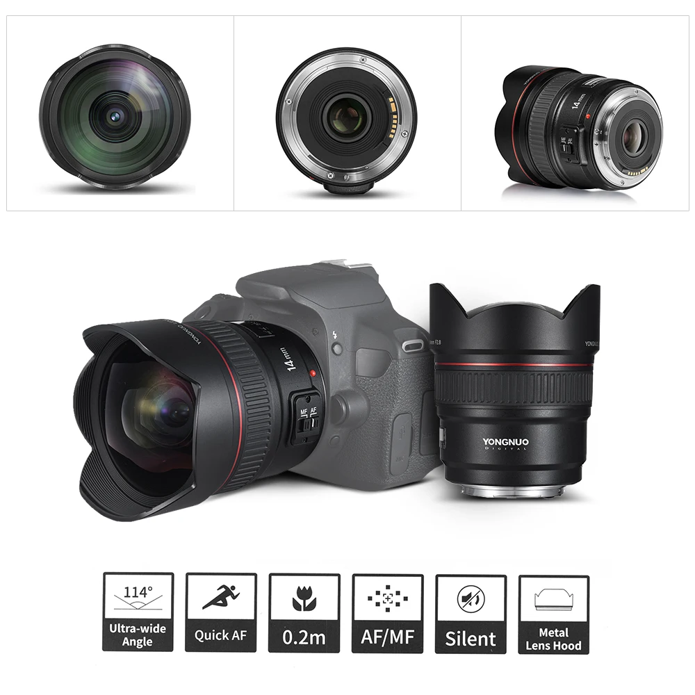 YONGNUO YN14mm F2.8 объектив ультра-широкоугольный для камеры Авто/ручная фокусировка 114