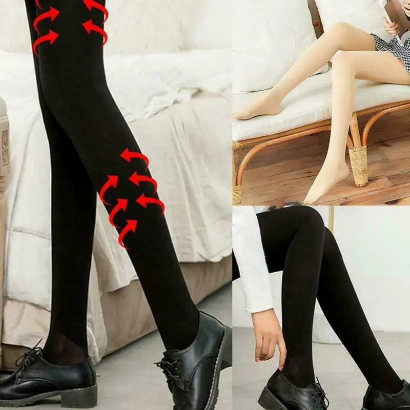 Женские теплые колготки на флисовой подкладке облегающие однотонные мягкие с