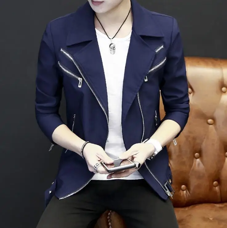 

Korean Free New shipping Teen lapel jacket men cotton comfort men's jackets Fashion belt zipper mens slim Coat Male Outerwear