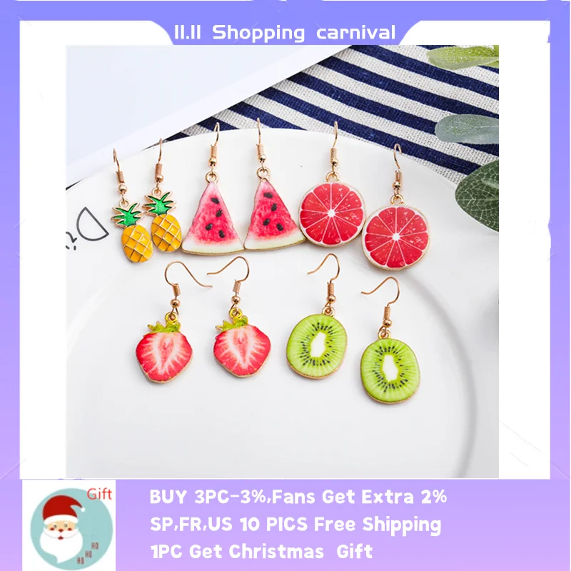 

OTOKY INS Fashion Fruit Stud Earrings For Women 2021 Summer Stainless Steel Earrings Aluminum Alloy Piercing Earrings Jewelry