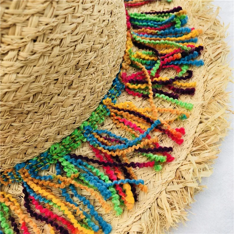 Красочная кисточка лента украшение соломенное затенение шляпа от солнца Женская