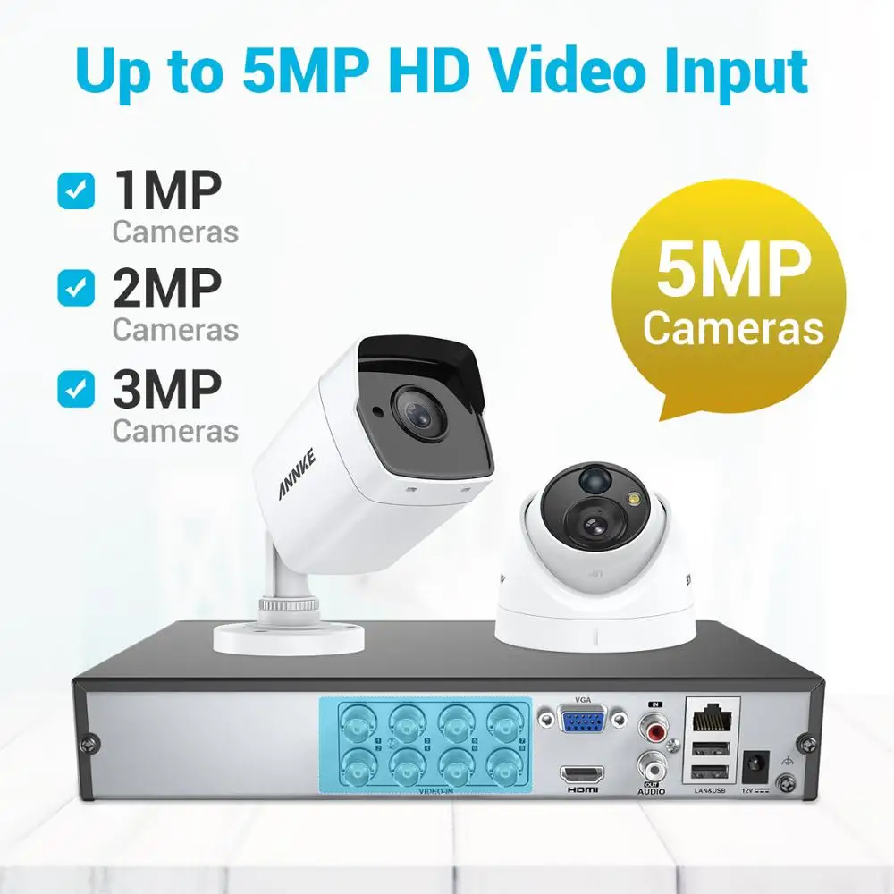 Камера видеонаблюдения ANNKE H.265 + DVR с защитой от непогоды 8 каналов 5 МП Lite HD в 1