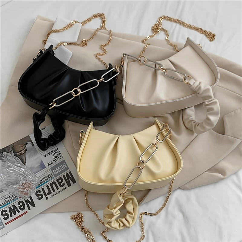 

Burminsa Unique Small Ruched Shoulder Bags For Women Brand Designer Chain Crossbody Bags Baguette Ladies Handbags Summer 2021