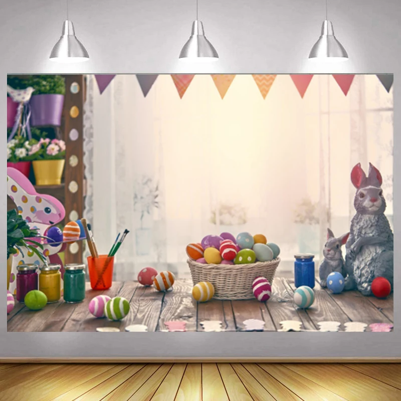 

Easter Backdrops For Photography Spring Bunny Rabbit Eggs Window Wood Floor Baby Party Photozone Photo Background Photo Studio