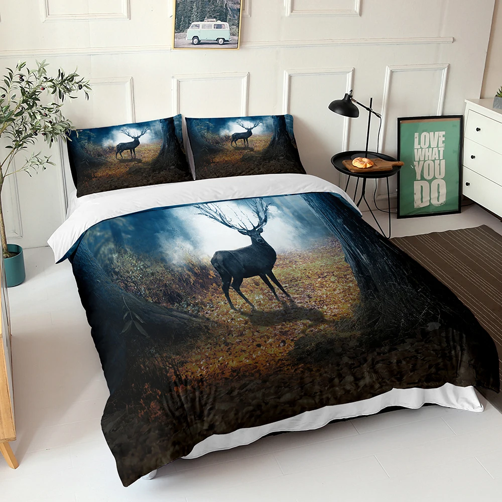 

Animal Home Textiles Elk Pattern Bed Linen Comforters Soft Couple Bedroom Bedclothes With Pillowcases Winter Duvet Cover