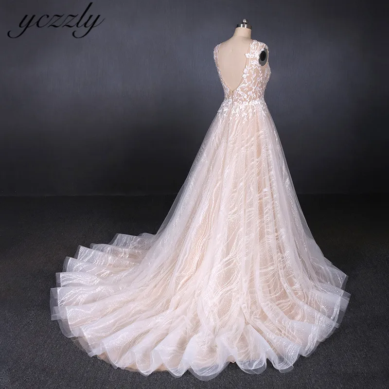 Vestidos De Novia 2019 сексуальным вырезом на спине и Иллюзия с кружевной аппликацией для