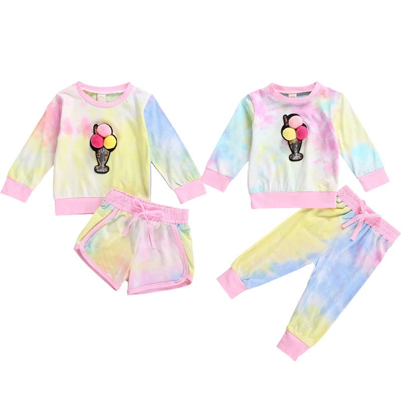 Женский осенний комплект детской одежды для девочек 2 шт. пуловер с принтом