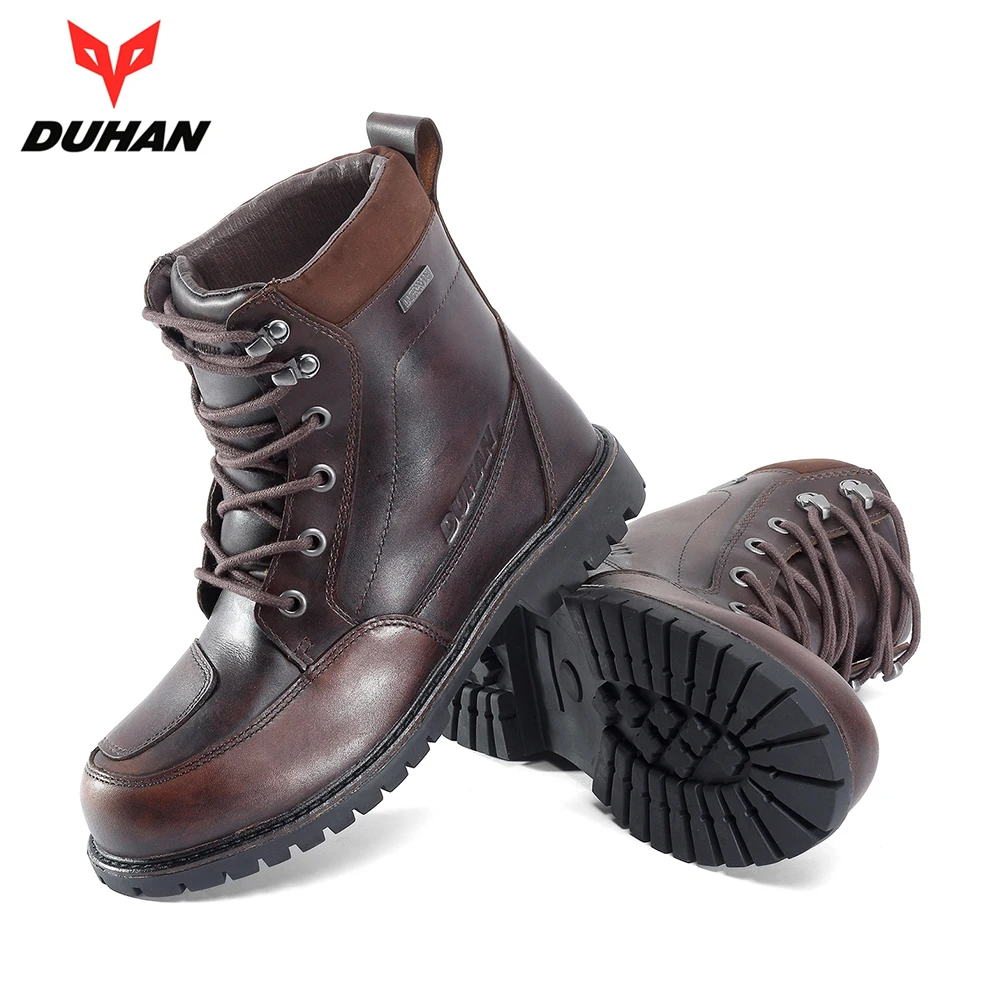 Мужские мотоциклетные ботинки DUHAN Черные Водонепроницаемые кожаные для