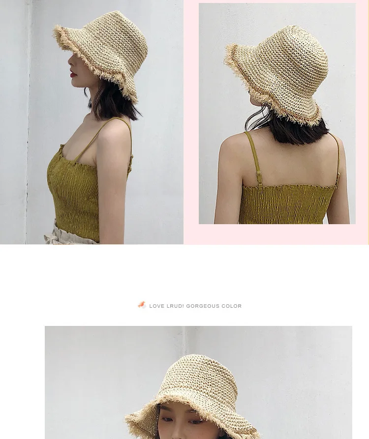 

Womens Straw Hats Chinese Straw Hat Panamas UV Protection Sun Visor Beach Hats Women Visors Foldable Female Summer Sun Hat Women