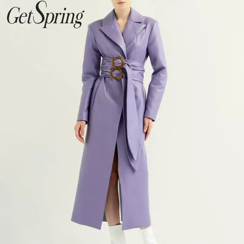 Getвесеннее Женское пальто из искусственной кожи винтажная Длинная зимняя