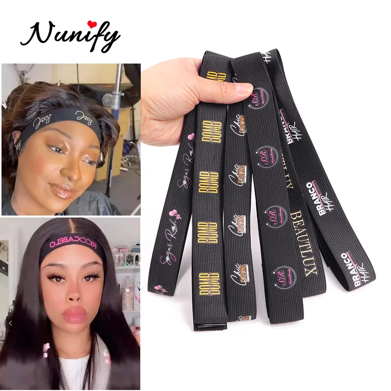 50Pcs Custom Logo Wig Band Adjustable Elastic Band With Hook 2.5-4Cm Different Size Wig Band For Edges Melt Band For Lace Wigs