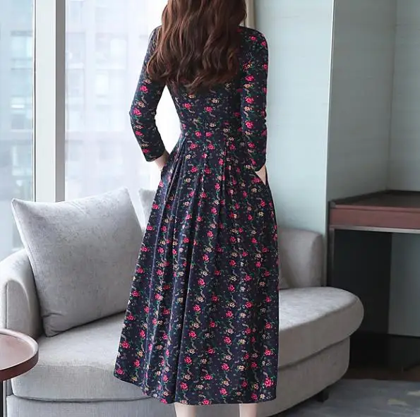 Осень Зима XXXL размера плюс черные полосатые миди платья корейские женские