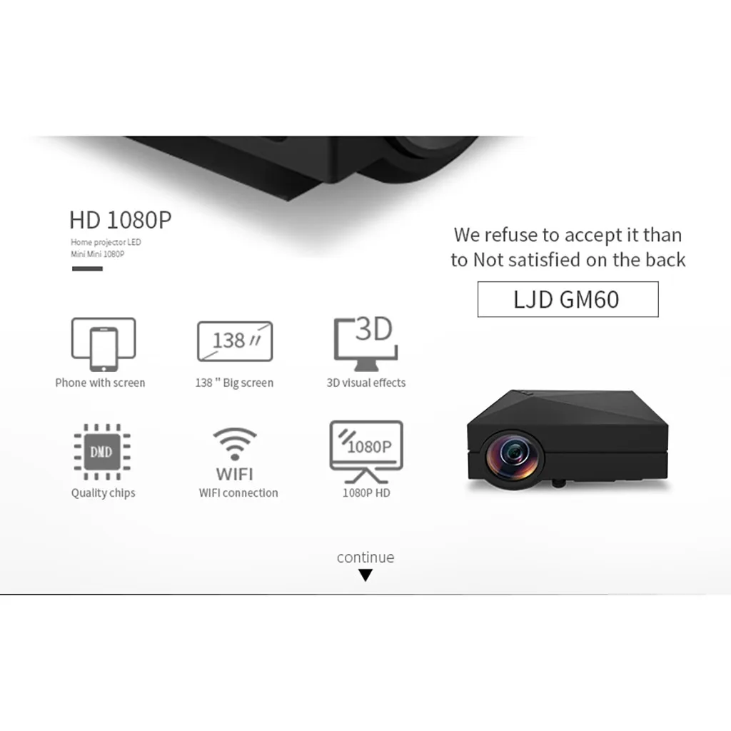 Мультимедийный домашний кинотеатр 7000LM Full HD 1080P HDMI USB VGA поддержка 3D видео низкий до