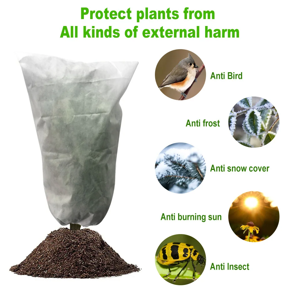 

2pcs Winter Plant Frost-proof Protection Cover Non-woven Plant bag Small Tree Cold-Proof Garden Drawstring Protecting Bag