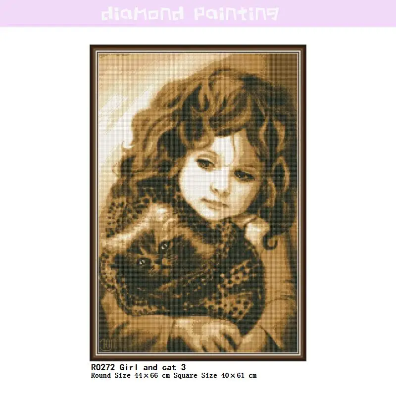 

Девочка и Кот 3 полная круглая/квадратная алмазная живопись рисунок Женская Вышивка стразы, настенное искусство, дрель домашний декор