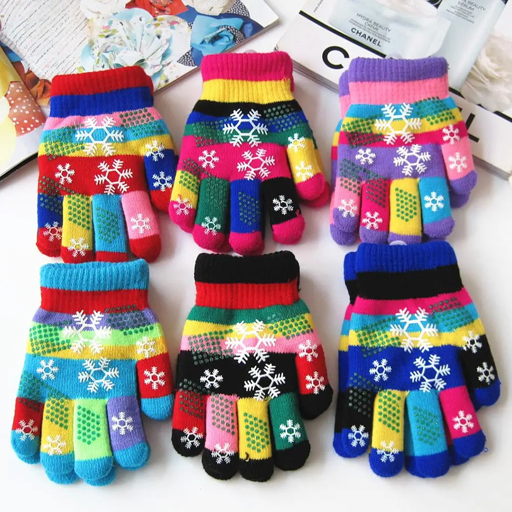 Детские перчатки с разноцветным принтом снежинки для маленьких мальчиков и