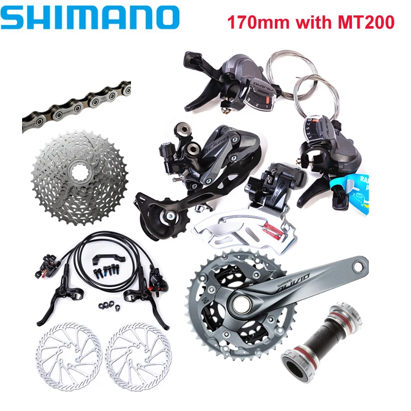 170mm with MT200 SHIMANO ALIVIO M4000 MTB велосипед группа набор M4050 3x9 Скорость Переключатель шатуны переключения FC-M4050 BB52 кассета с цепью MT200 - Цвет: 170mm with MT200