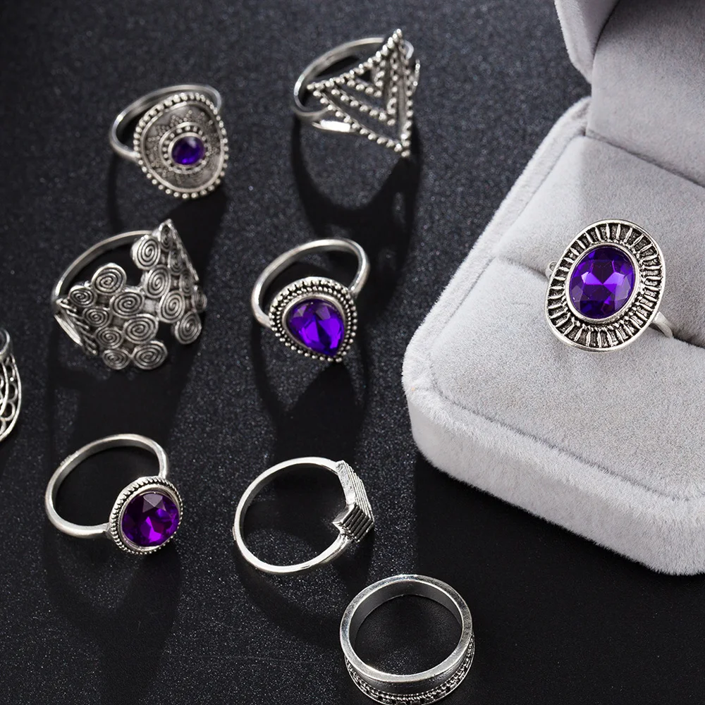 Винтажные богемные кольца набор мистических фиолетовых критальных женских