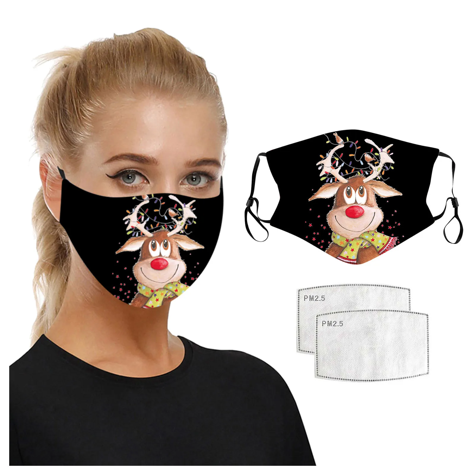 

1pc Christmas Facial Reusable Mouth Mask With 2pcs Filter Pm2.5 Windproof Mouth Face Cover Adjustable Straps Protective Mask#FS