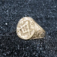 new retro letter ag freemason pattern ring mens ring fashion metal golden freemason ring accessories party jewelry size 7 12