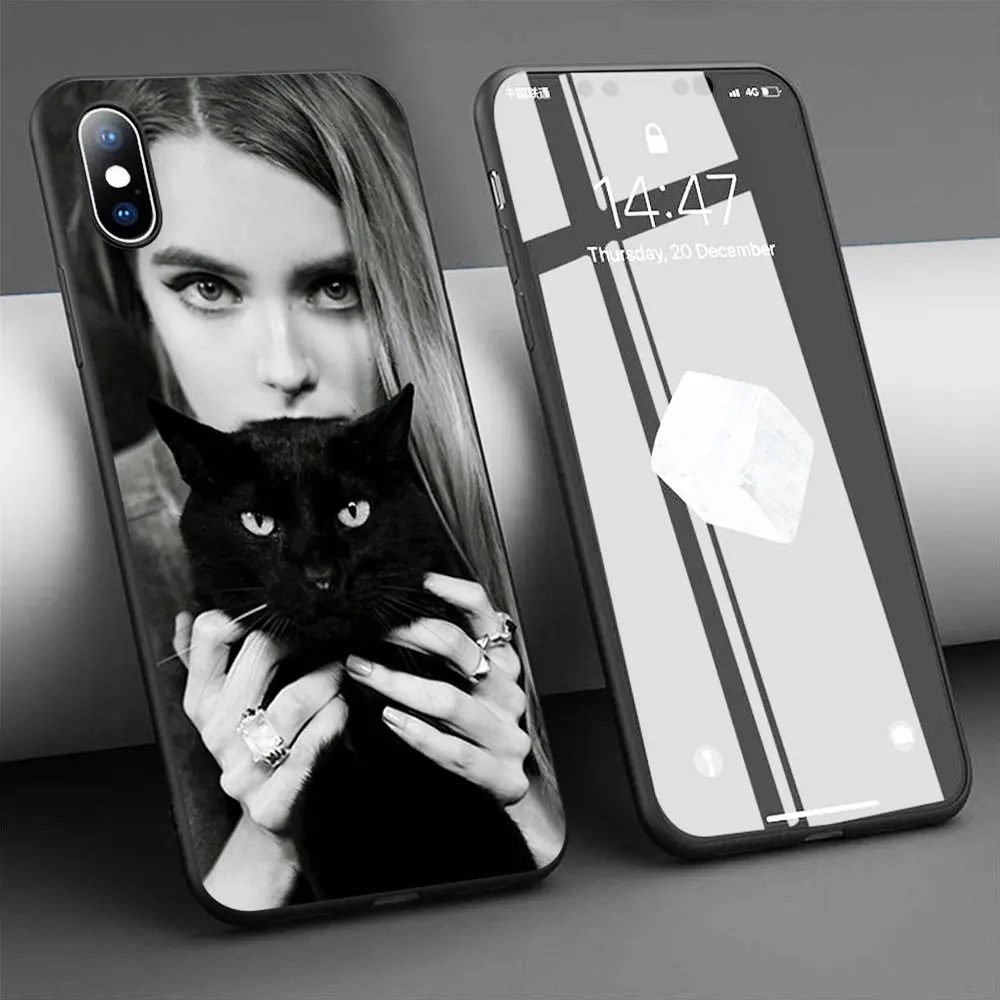 Мягкий силиконовый чехол Coque с изображением светлой девушки и черной кошки для