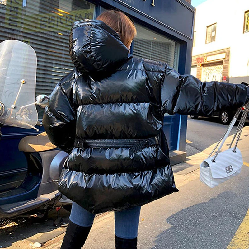 New Winter Women's Jacket hooded parka Bright Colors Insulated Puffy Coat collar hooded Parka Loose waist Belt outwear M192
