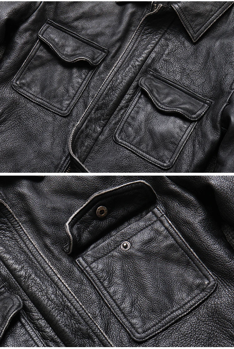 

Men Vintage Jacket Winter Retro Black 100% Sheepskin Real Genuine Leather Coat Bomber Basic Male Brand Clothes