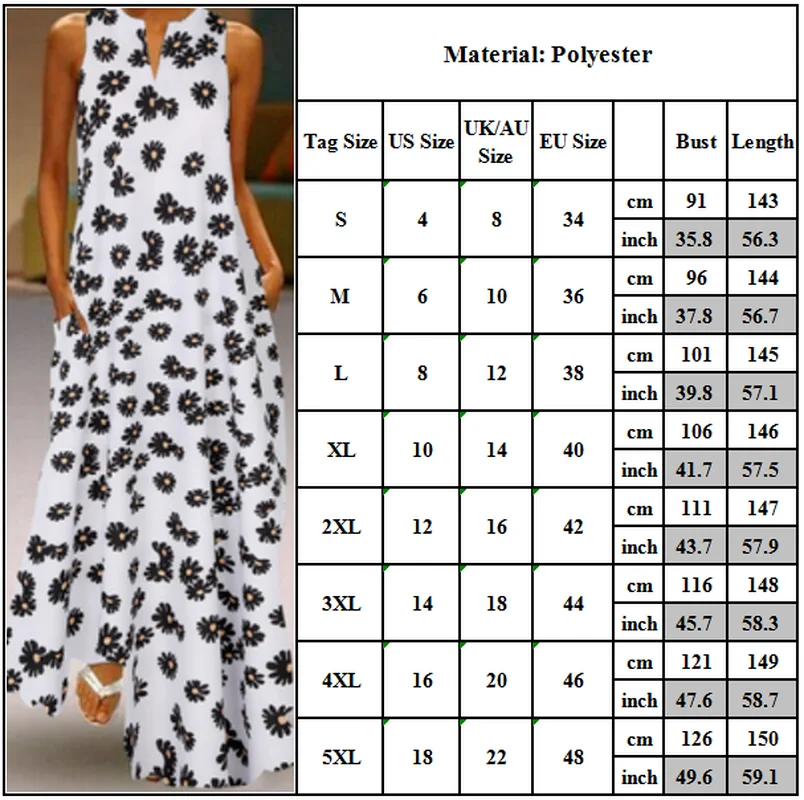 

Flower Printed Maxi Long Dress Women V-neck Loose Sleeveless Sundress Casual Vestidos