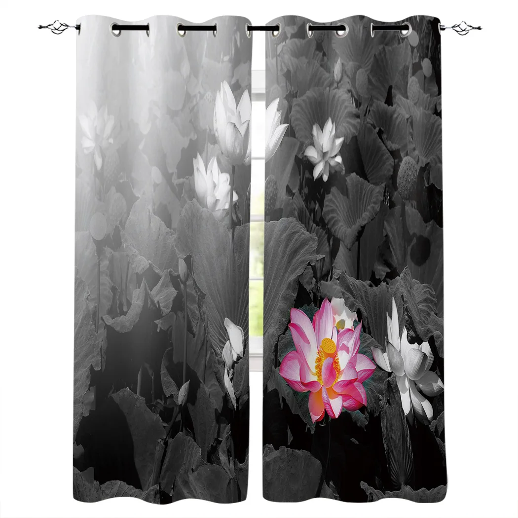 Черный и белый цветок лотоса занавески для окон гостиной ванной комнаты кухни