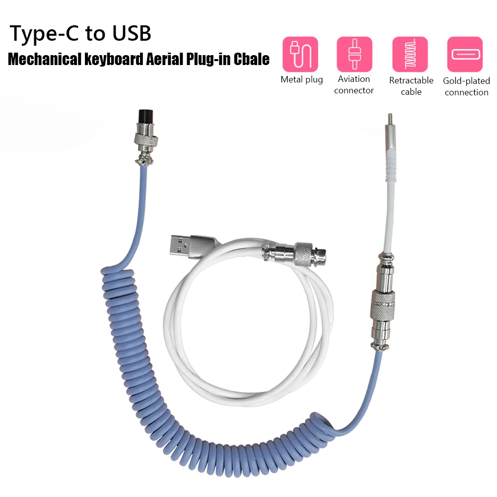 

Mechanical Keyboard Coiled Cable Dedicated Aviator Cable Type-C to USB Aviation Connector Spring Wire Gaming Keyboard Accessory