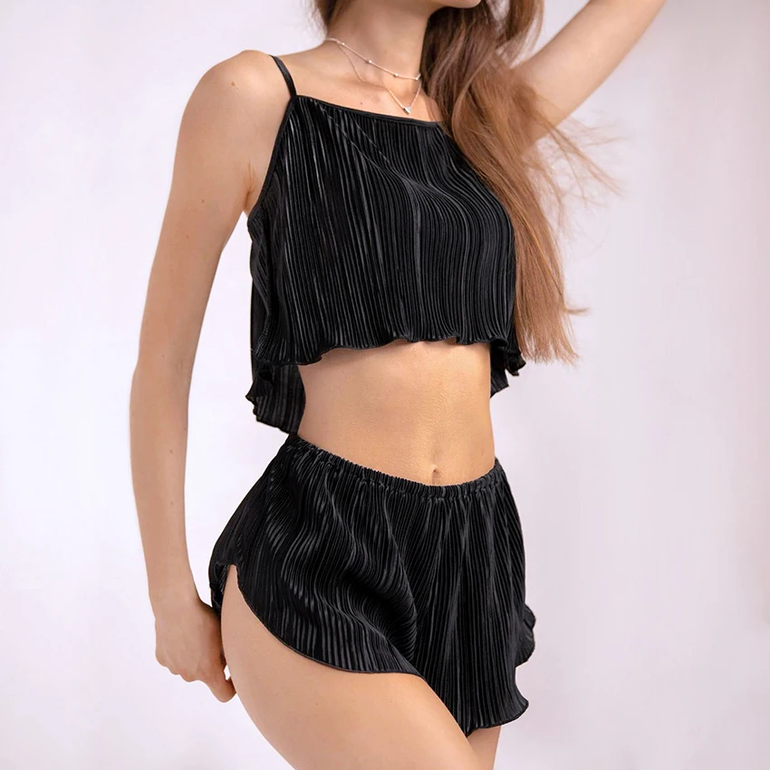 HiLoc гофрированные плиссированные сексуальные пижамы для женщин одежда сна