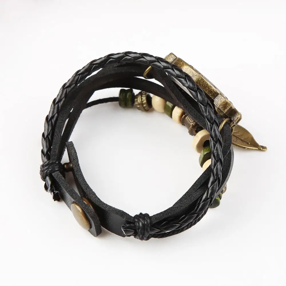 Часы наручные женские кварцевые с кожаным ремешком ретро-браслет украшением в