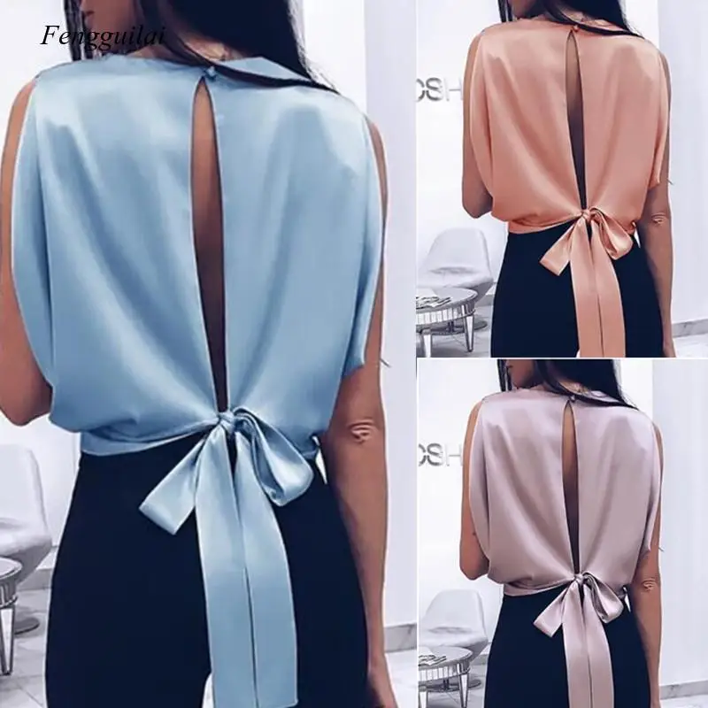 

Spring Summer Sexy Tops Bowknot Shirts Casual Loose Plus Size Blusas