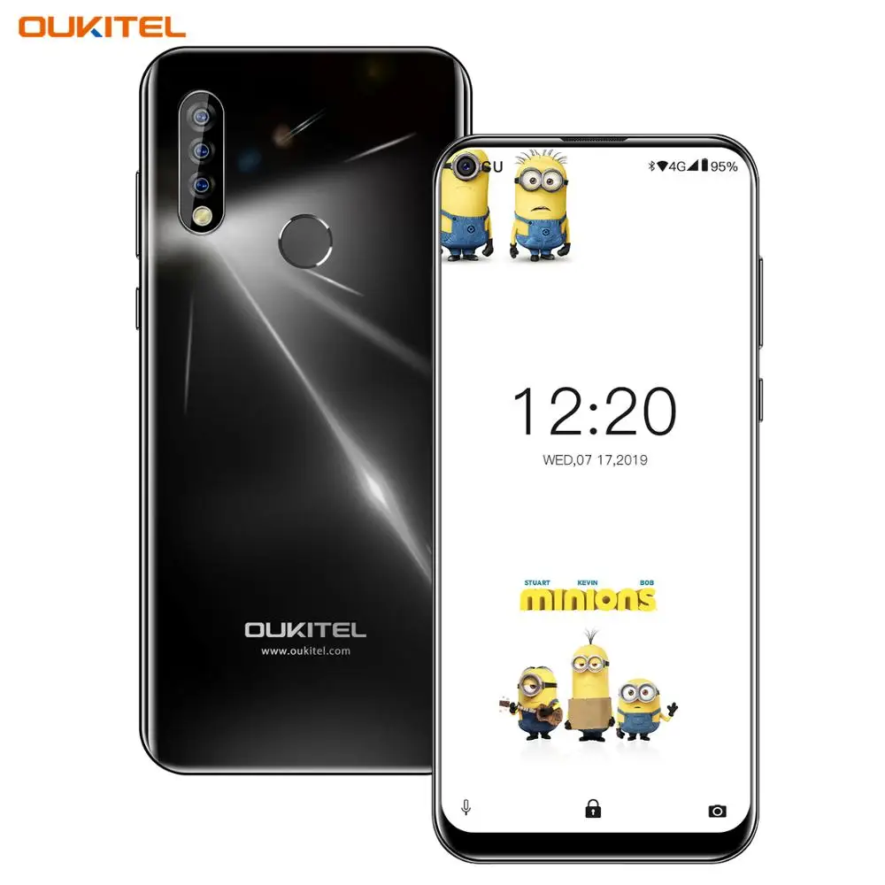 Смартфон OUKITEL C17 6,35 ''с тройной камерой MT6763, четыре ядра, Android 9,0, 3 ГБ, 16 ГБ, распознавание лица, отпечаток пальца, 4G, мобильный телефон, 3900 мА/ч - Цвет: Black