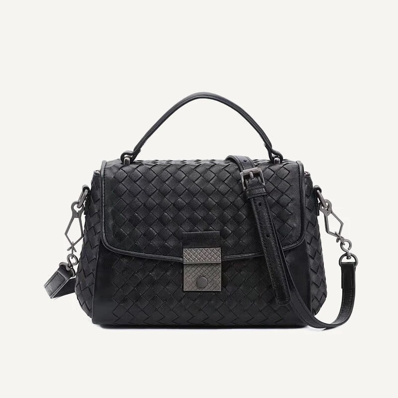 Black Женская сумка через плечо, натуральная кожа, тканая сумка, модная дикая сумка, простая вместительная сумка, новинка, темперамент, повседневная - Цвет: Black
