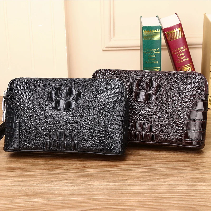 new alligator man bag, double-pull combination lock, hand-grip bag, large-capacity hand bag, business wrist bag