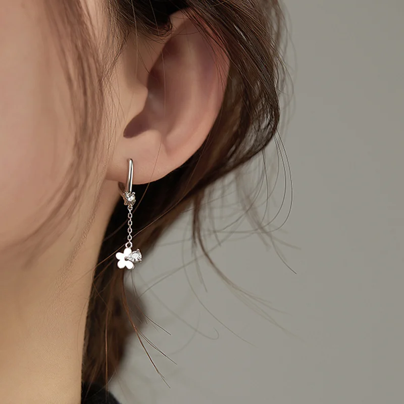 

Beautiful Style Silver Flower Inlaid Zircon Earring 925 Grace Long Tassels Earring For Girl Women Earring Birthday Party Gift